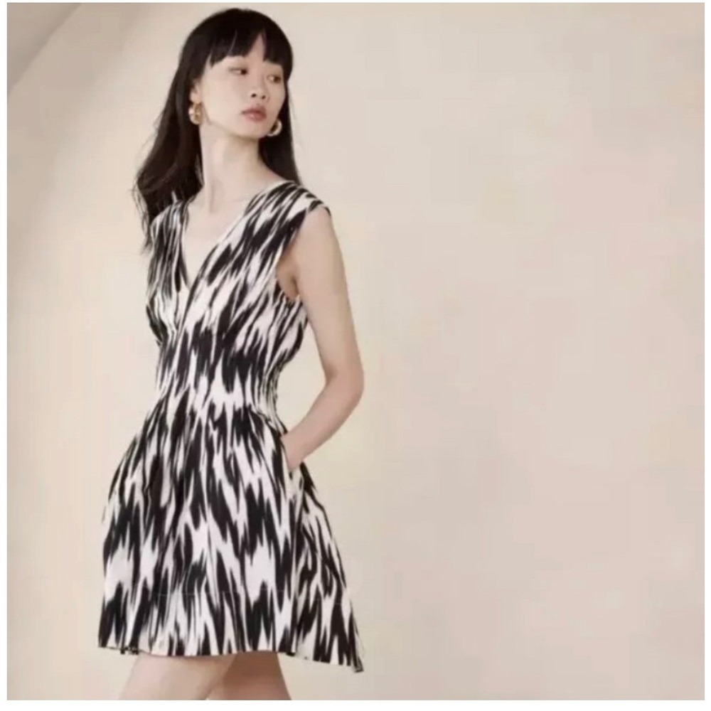 Banana Republic Cici Poplin Abstract Mini Sheath Dress 16 Tall Zebra 100% Cotton
